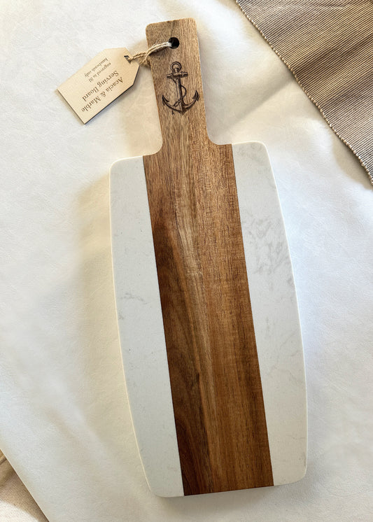 Acacia + Marble Serving Board with Anchor