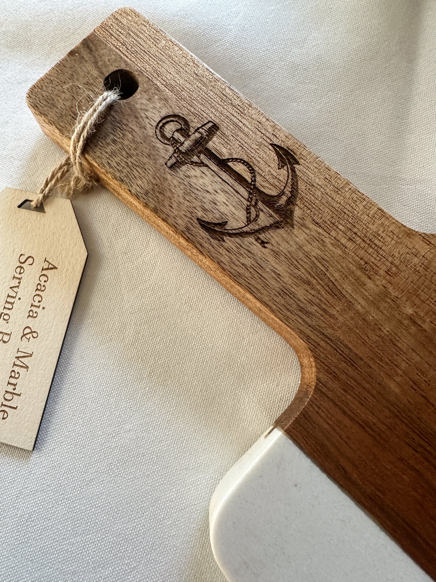 Acacia + Marble Serving Board with Anchor