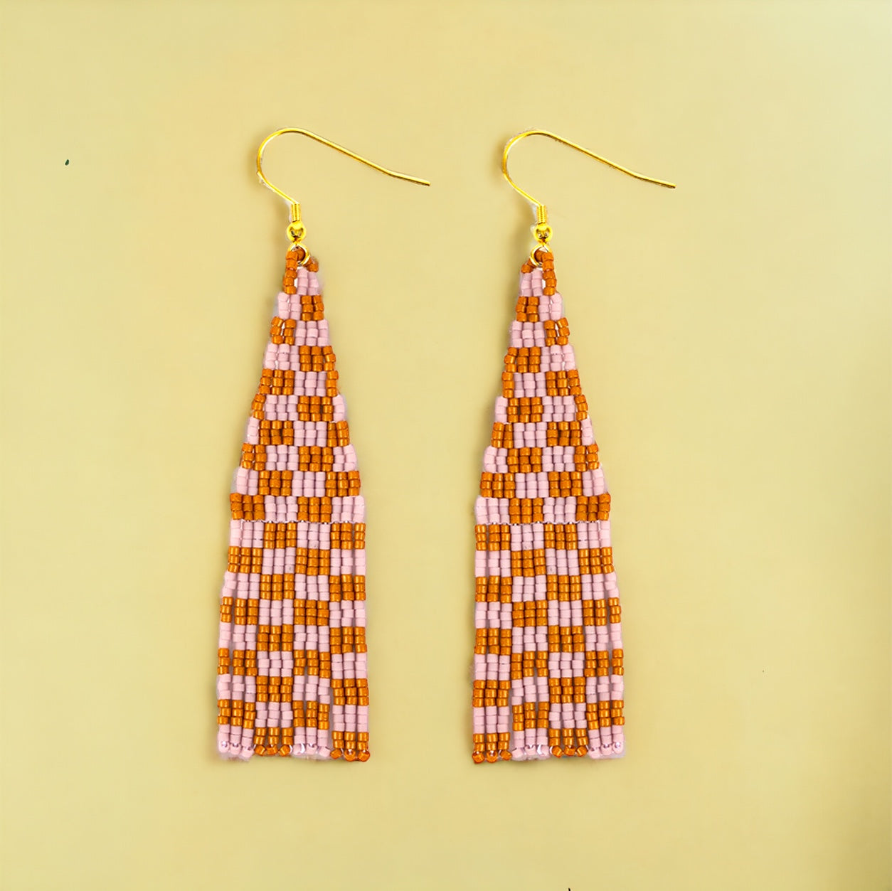 Delica Checkerboard Fringe Earrings