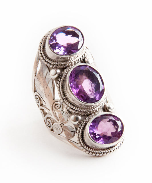 Tri-Stone Amethyst Ring