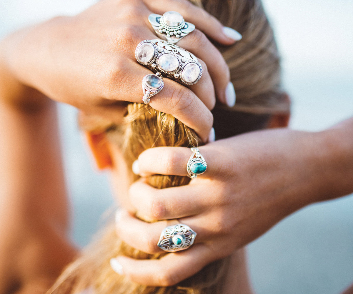 Tri-Stone Silver Ring - Moonstone